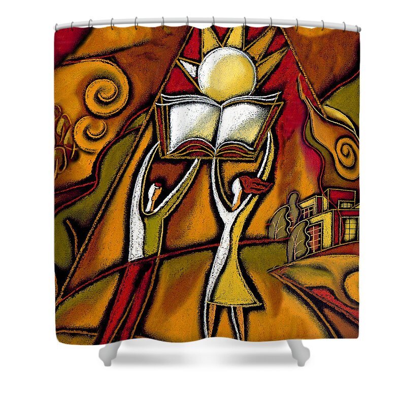 Academia Academics Book Books Educate Educated Education Educational Imagination Imaginative Knowledge Learn Learning Library Literate Literature Mind Minds Read Reading School Schooling Schools Student Students Wisdom Shower Curtain featuring the painting Education #2 by Leon Zernitsky