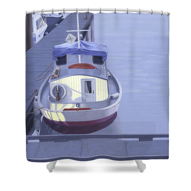 Boat Shower Curtain featuring the painting Evening at Port Hardy by Gary Giacomelli
