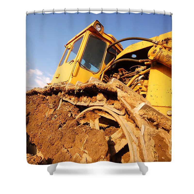 Bulldozer Shower Curtain featuring the photograph Excavator working #1 by Michal Bednarek