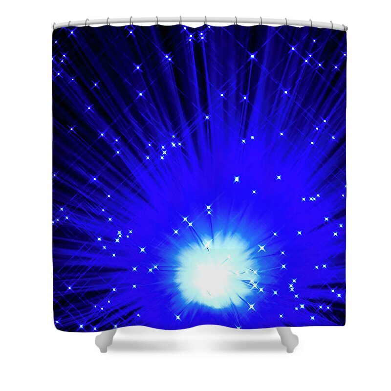 Black Background Shower Curtain featuring the photograph Fiber Optics On Black Background #1 by Level1studio