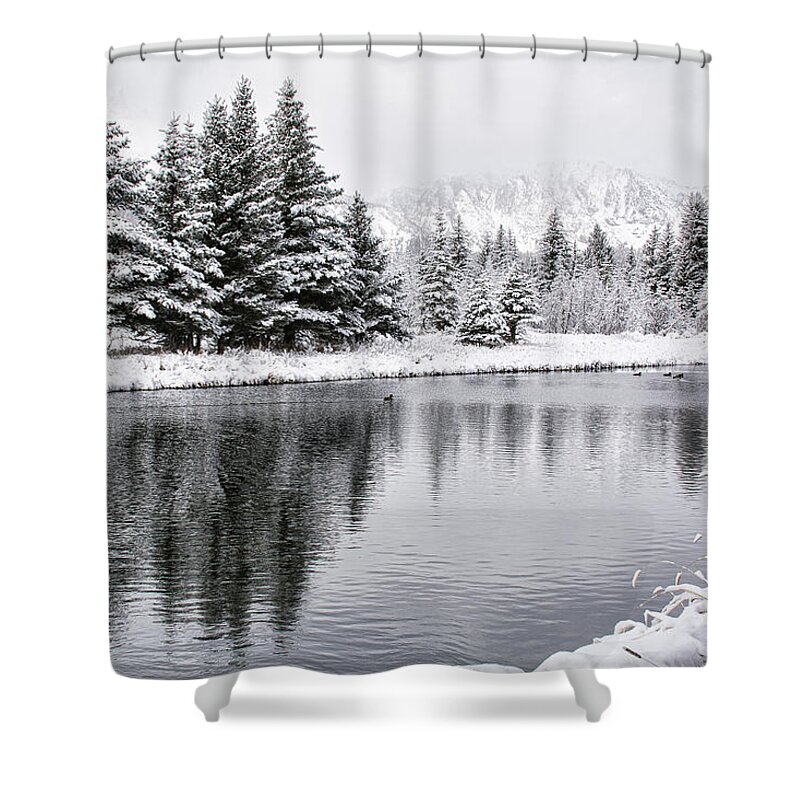 Grand Tetons Shower Curtain featuring the photograph First Snow #1 by Erika Fawcett