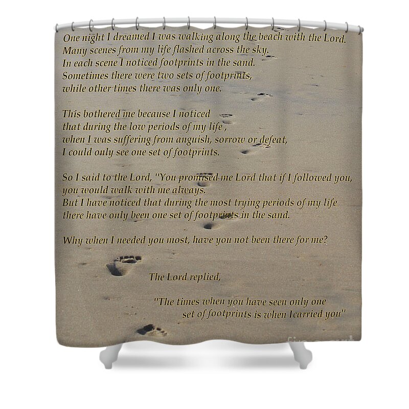 Religious Shower Curtain featuring the photograph Footprints in the Sand Poem #2 by Bob Sample