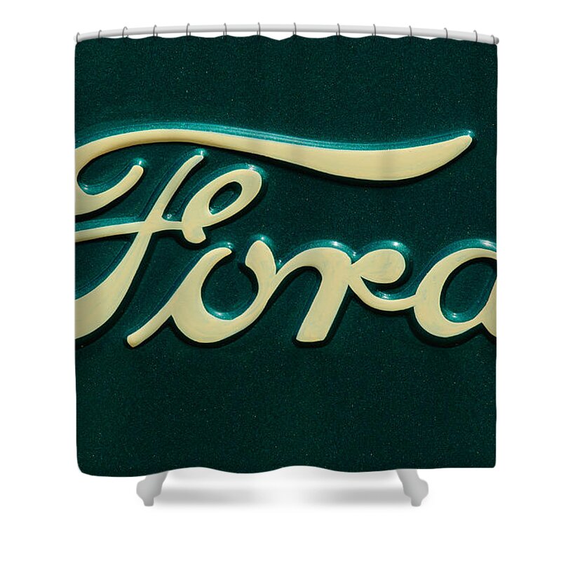 Ford Emblem Shower Curtain featuring the photograph Ford Emblem #1 by Jill Reger