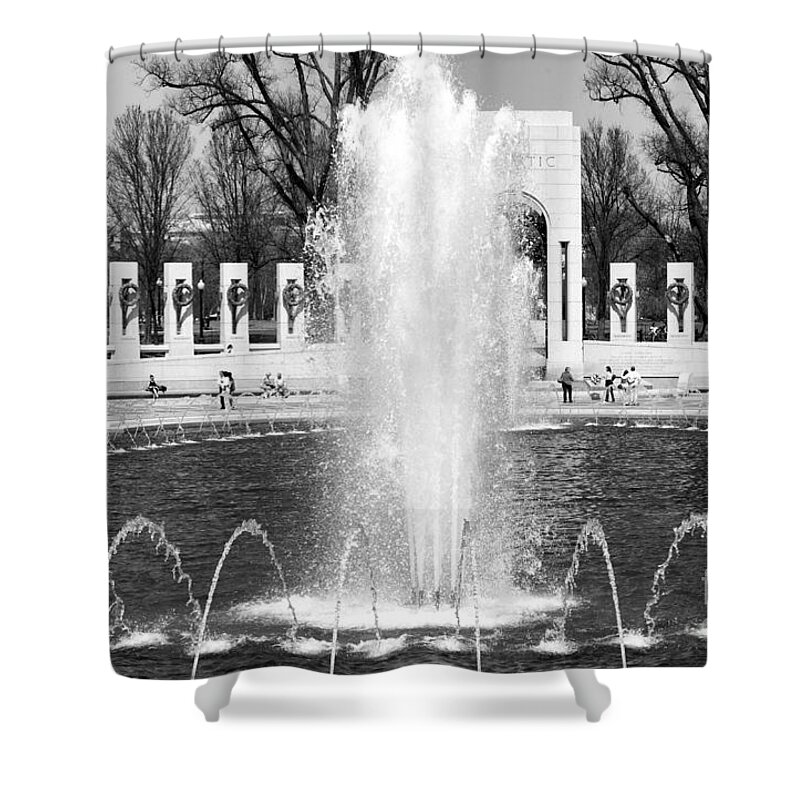 Washington Shower Curtain featuring the photograph Fountains at the World War II Memorial in Washington DC #1 by William Kuta
