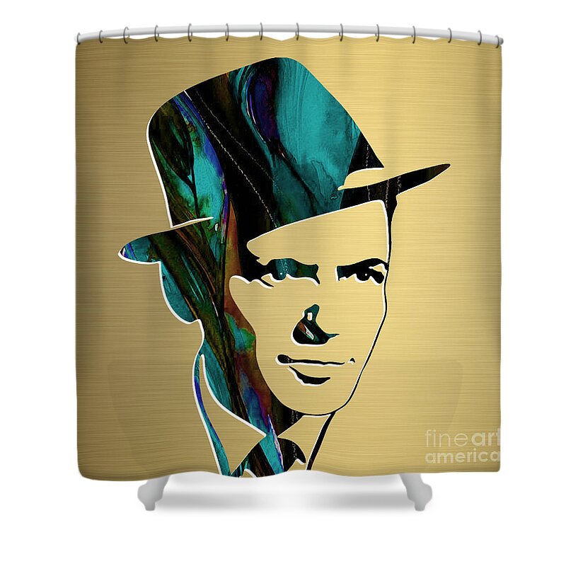 Frank Sinatra Art Shower Curtain featuring the mixed media Frank Sinatra Gold Series #2 by Marvin Blaine