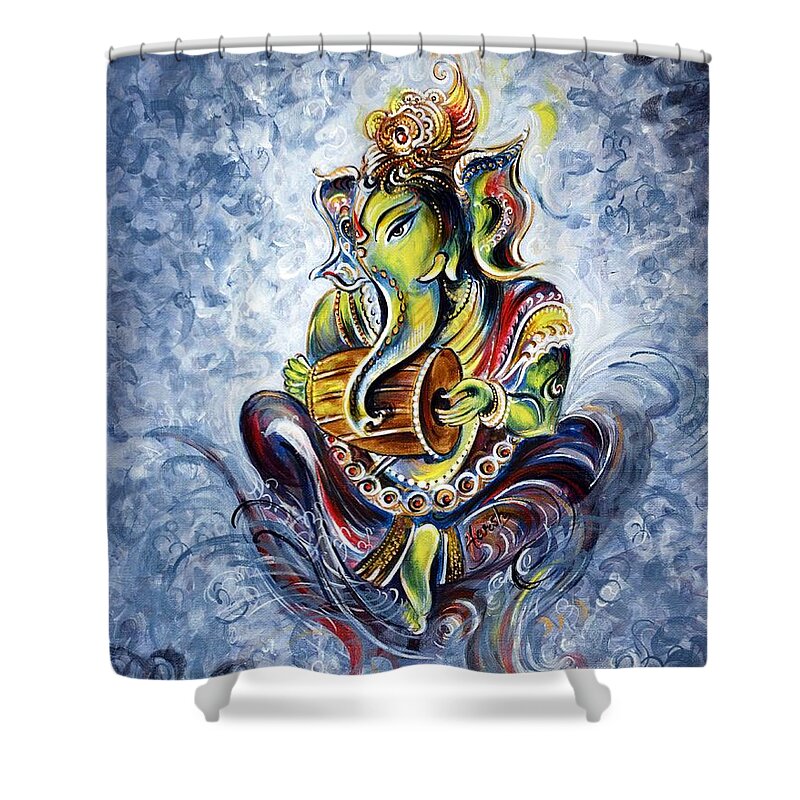 Ganesha Shower Curtain featuring the painting Musical Ganesha by Harsh Malik