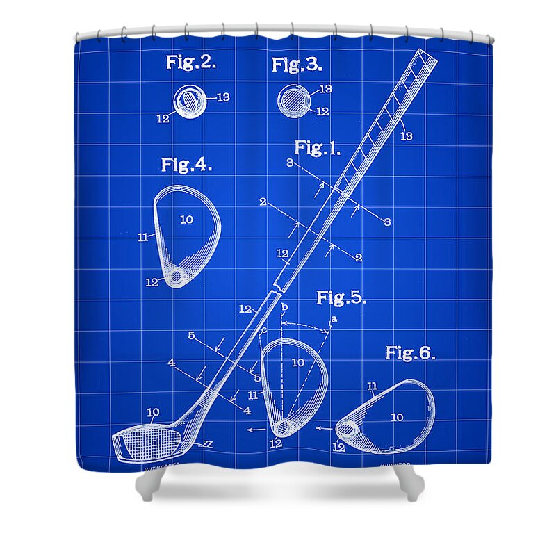 Golf Shower Curtain featuring the digital art Golf Club Patent 1909 - Blue by Stephen Younts