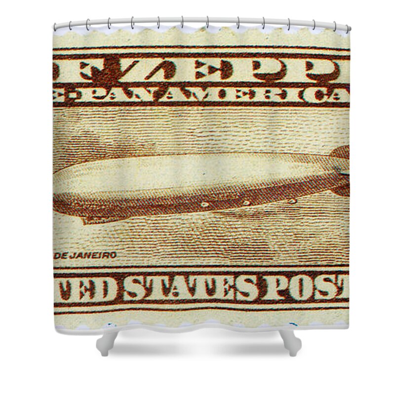 Philately Shower Curtain featuring the photograph Graf Zeppelin, U.s. Postage Stamp, 1930 by Science Source
