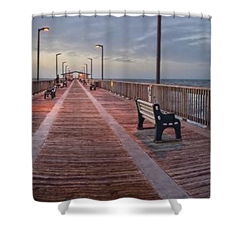 Palm Shower Curtain featuring the digital art Gulf State Pier #1 by Michael Thomas