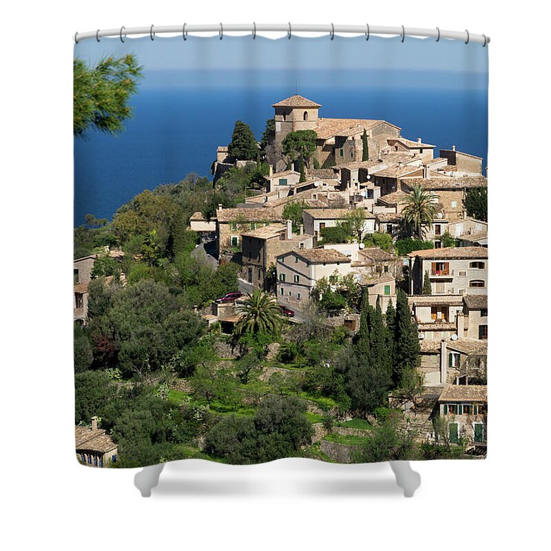 Scenics Shower Curtain featuring the photograph Hilltop Village Of Deia, Mallorca, Spain #1 by Travelpix Ltd