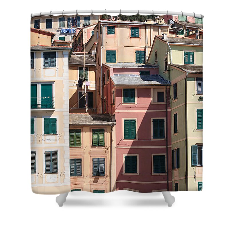 Architecture Shower Curtain featuring the photograph homes in Camogli #1 by Antonio Scarpi