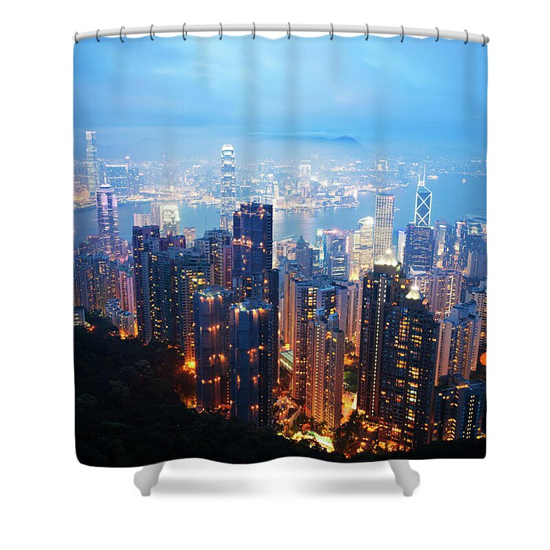 Scenics Shower Curtain featuring the photograph Hong Kong Skyscrapers At Night #1 by Fzant