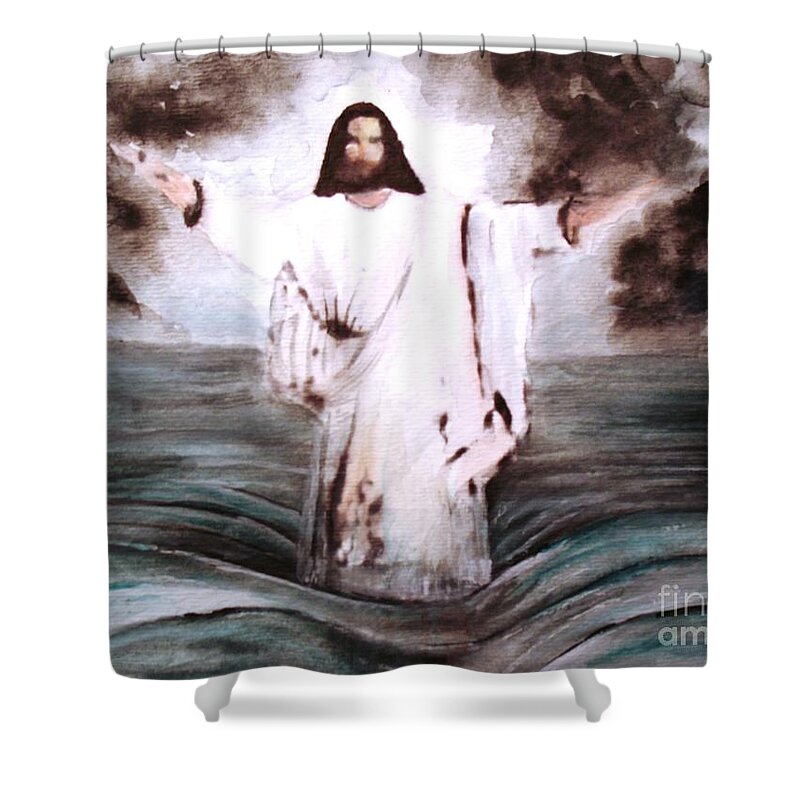 Jesus Shower Curtain featuring the painting I Am by Hazel Holland