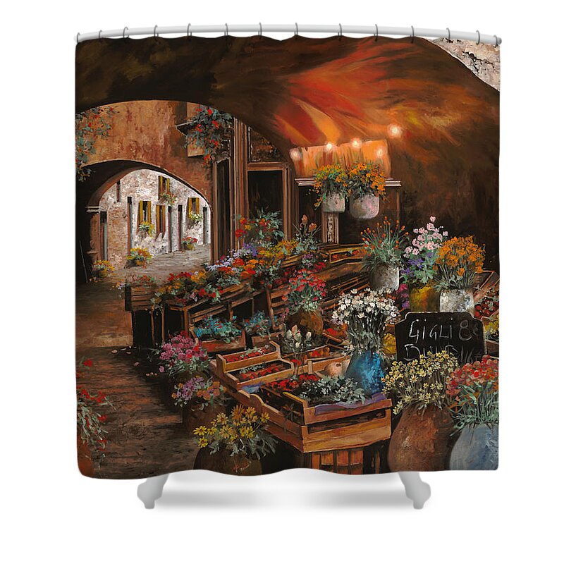 Flower Market Shower Curtain featuring the painting Il Mercato Dei Fiori by Guido Borelli