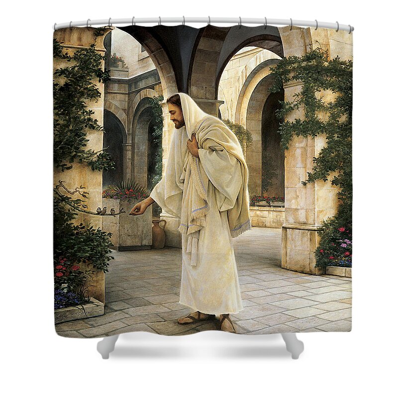 Jesus Shower Curtain featuring the painting In His Constant Care by Greg Olsen