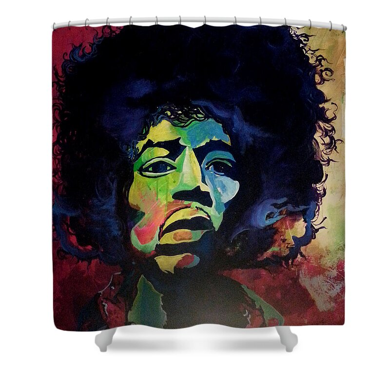  Shower Curtain featuring the painting Jimi by Femme Blaicasso