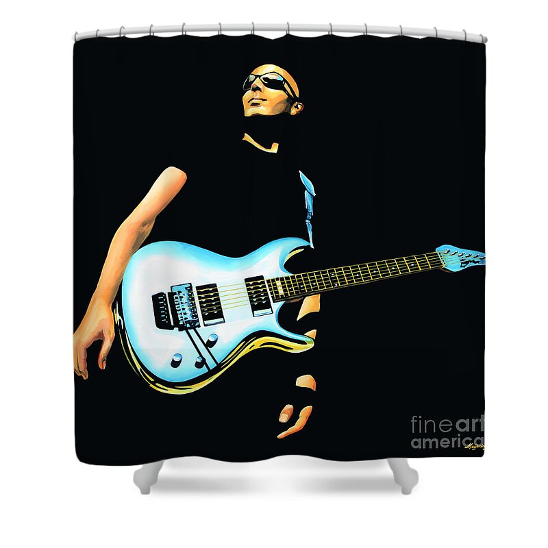 Joe Satriani Shower Curtain featuring the painting Joe Satriani Painting by Paul Meijering