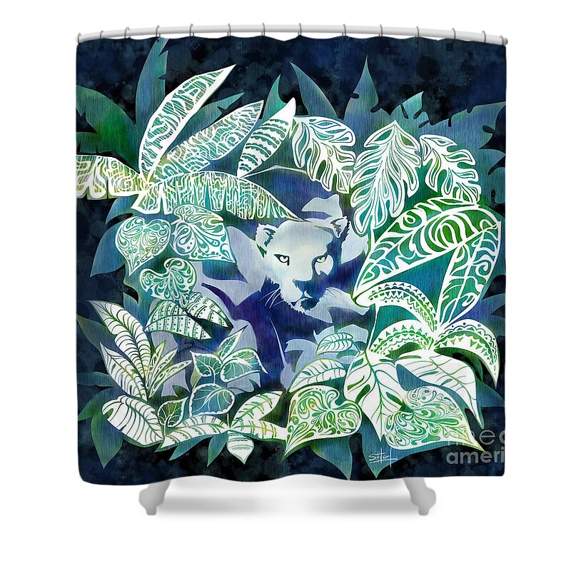 Jaguar Print Prints Shower Curtain featuring the painting Jungle Jaguar by Sassan Filsoof