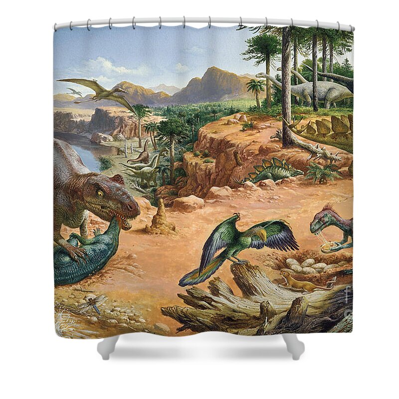Illustration Shower Curtain featuring the photograph Jurassic Landscape #2 by Publiphoto