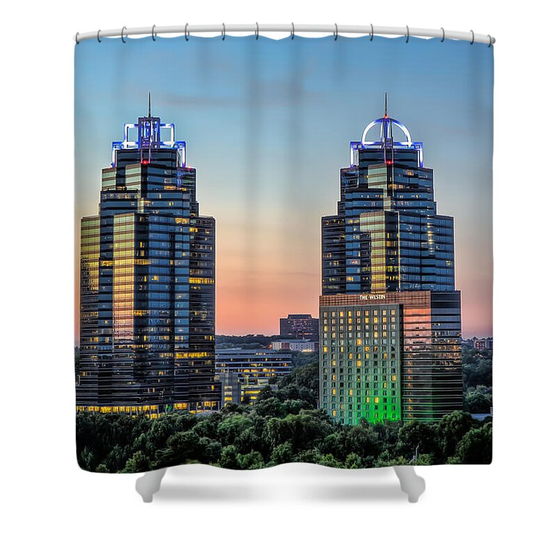 Sandy Springs Shower Curtain featuring the photograph King And Queen Buildings by Anna Rumiantseva