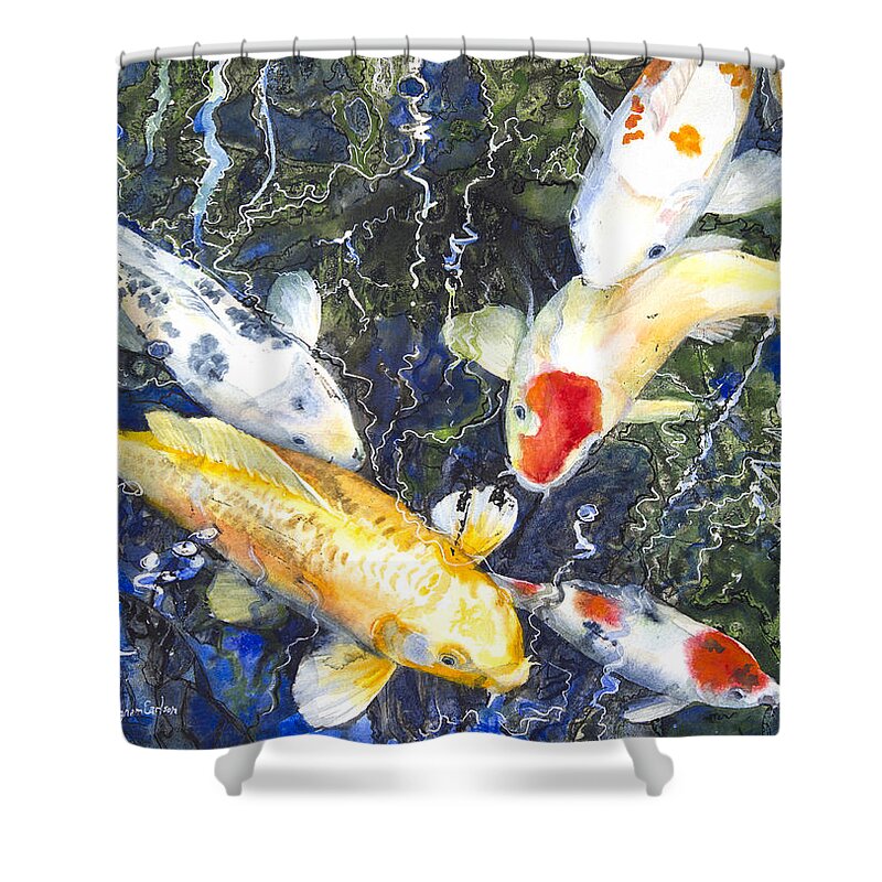 Art Shower Curtain featuring the painting Koi Deep Blue #1 by Patricia Allingham Carlson