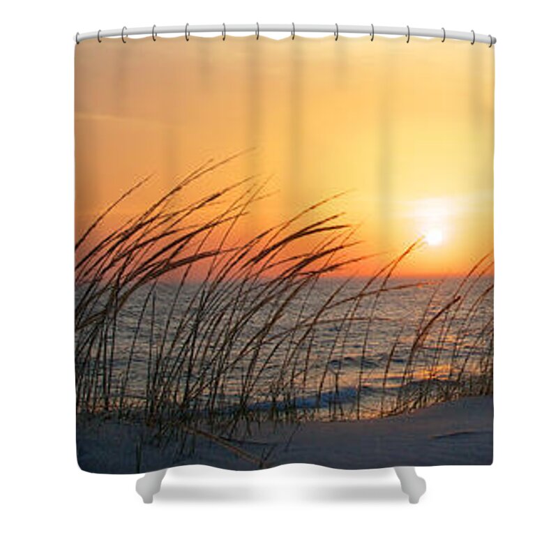 Dune Shower Curtain featuring the photograph Lake Michigan Sunset Panorama by Mary Lee Dereske