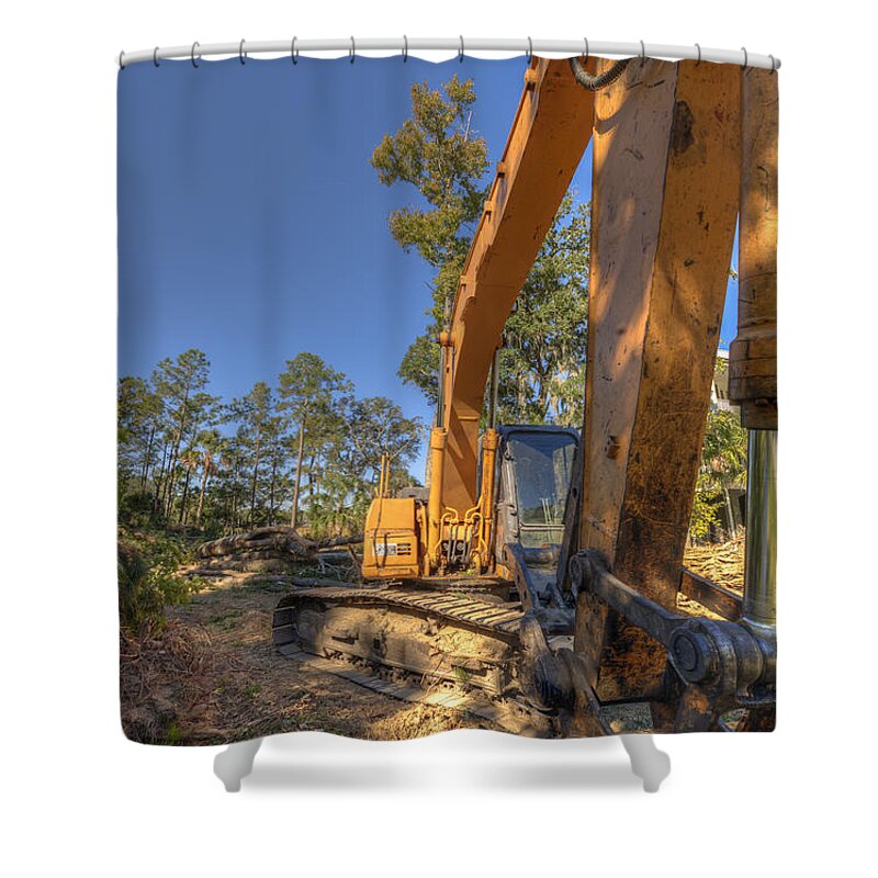 Construction Shower Curtain featuring the photograph Cat Excavator by Dale Powell