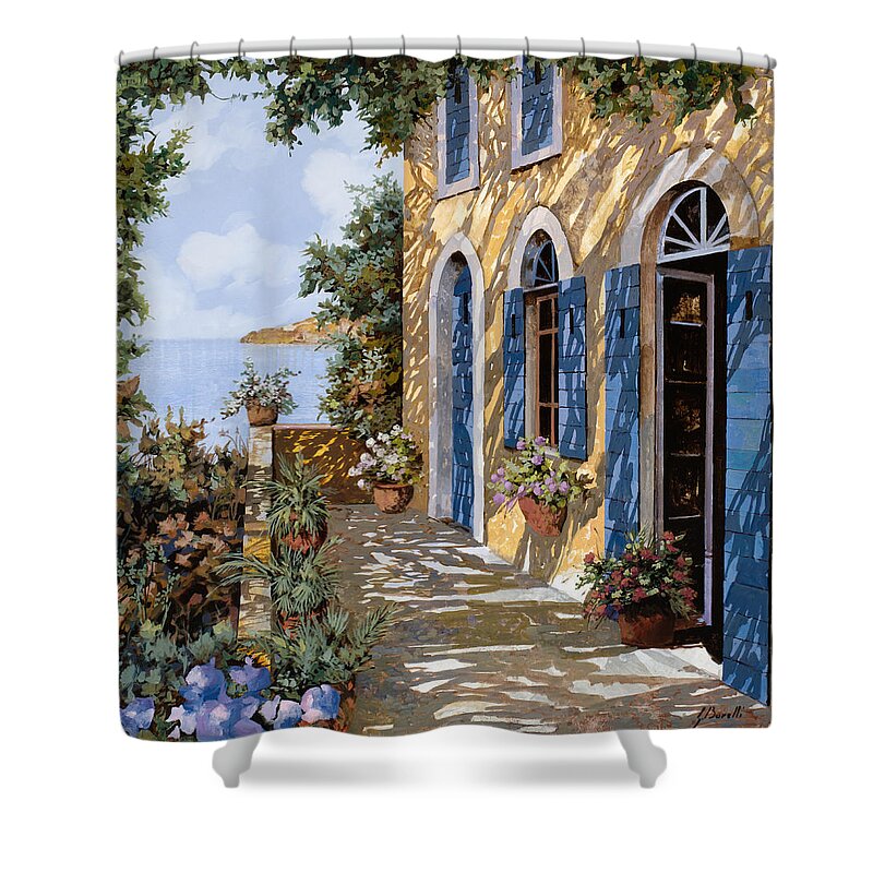 Blue Doors Shower Curtain featuring the painting Altre Porte Blu by Guido Borelli