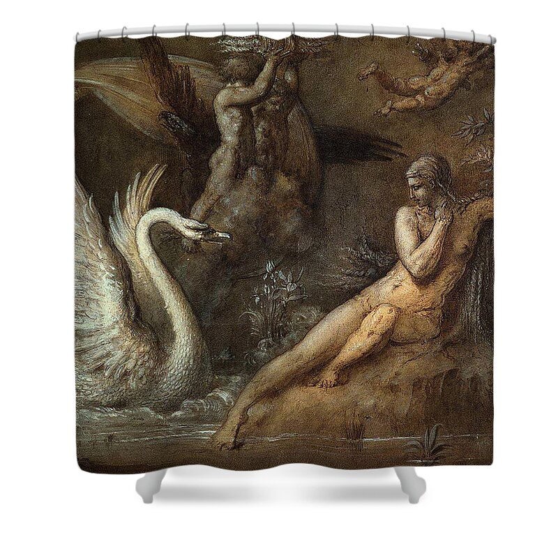 Gustave Moreau Shower Curtain featuring the drawing Leda and the Swan #1 by Gustave Moreau
