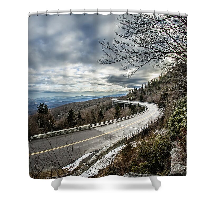 Road Shower Curtain featuring the photograph Linn Cove Viaduct During Winter Near Blowing Rock Nc #1 by Alex Grichenko