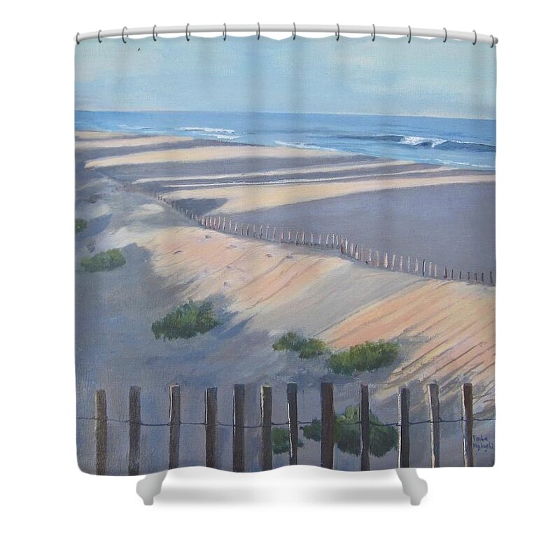 Sea Isle Shower Curtain featuring the painting Long Shadows by Paula Pagliughi