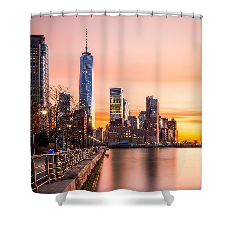 America Shower Curtain featuring the photograph Lower Manhattan at sunset #1 by Mihai Andritoiu