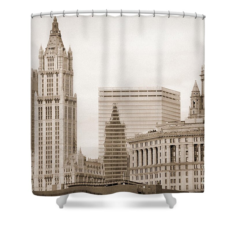 Bw Shower Curtain featuring the photograph Manhattan buildings vintage #4 by RicardMN Photography