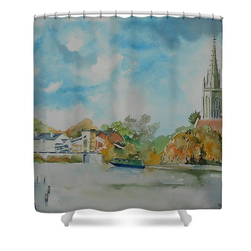 Marlow Shower Curtain featuring the painting Marlow on Thames by Geeta Yerra