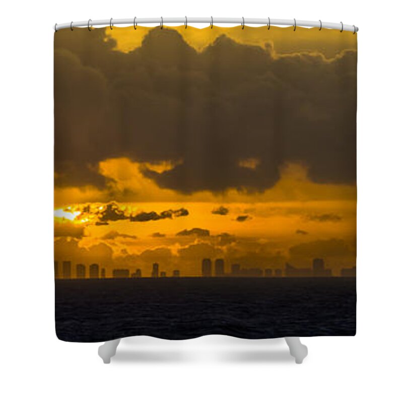 Buildings Shower Curtain featuring the photograph Miami Sundown by Ed Gleichman