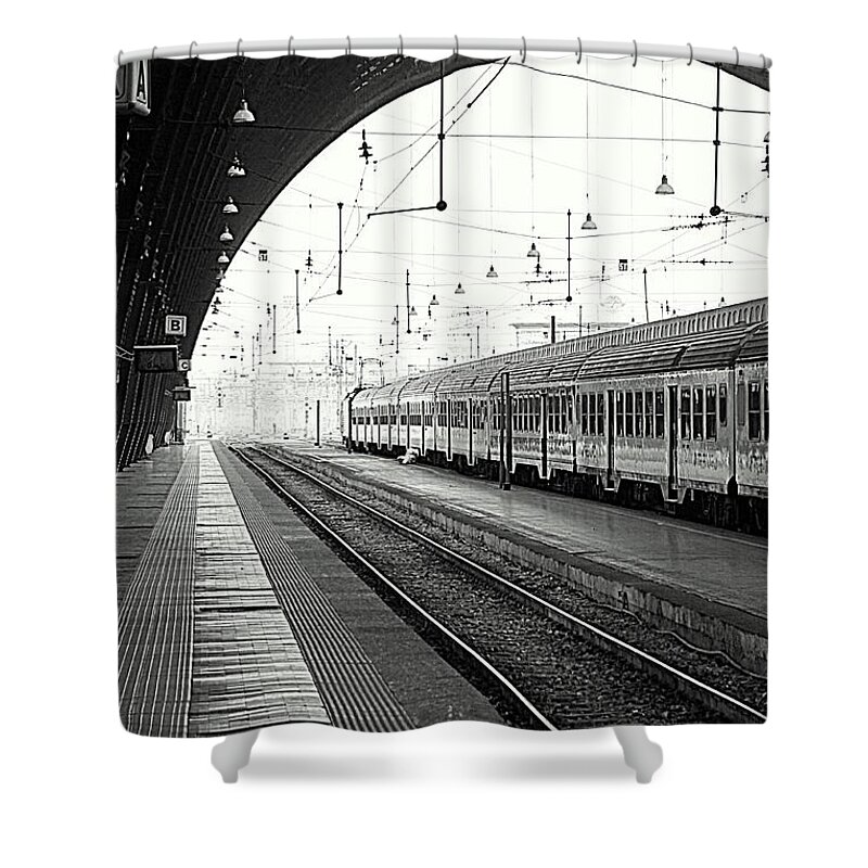 Train Shower Curtain featuring the photograph Milan Central Station #1 by Valentino Visentini