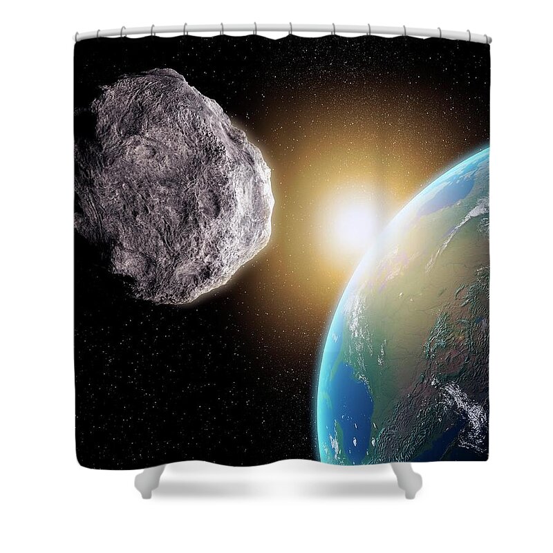 Shadow Shower Curtain featuring the digital art Near-earth Asteroid, Artwork #1 by Science Photo Library - Andrzej Wojcicki