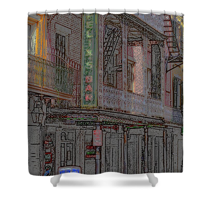 America Shower Curtain featuring the mixed media New Orleans - Bourbon Street with Pencil Effect #1 by Frank Romeo