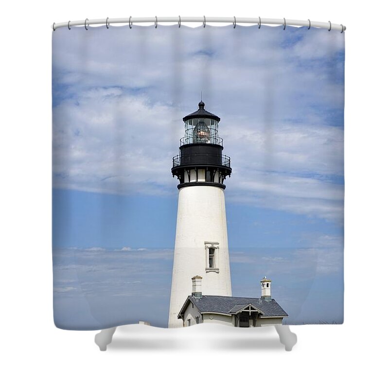 Newport Shower Curtain featuring the photograph Newport Oregon Yaquina Lighthouse #1 by Image Takers Photography LLC