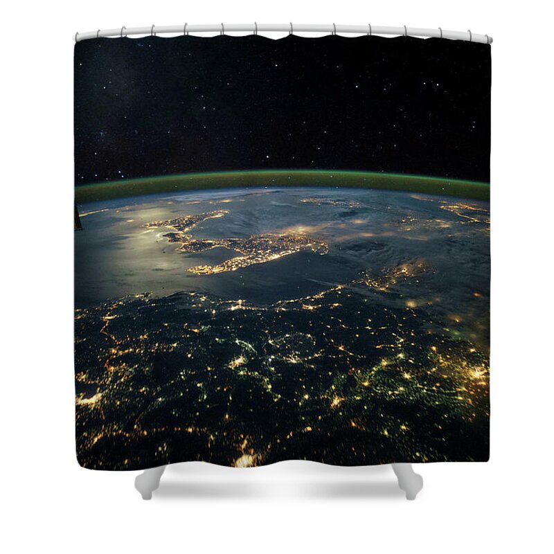 Photography Shower Curtain featuring the photograph Night Time Satellite View Of Planet #1 by Panoramic Images