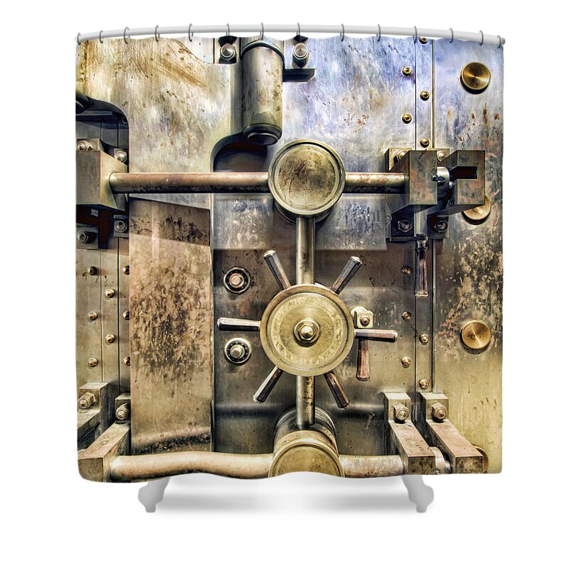 Old Shower Curtain featuring the photograph Old Bank Vault in Historic Building #1 by David Gn