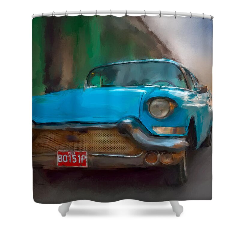 Cuba Shower Curtain featuring the photograph Old Blue Car #1 by Juan Carlos Ferro Duque