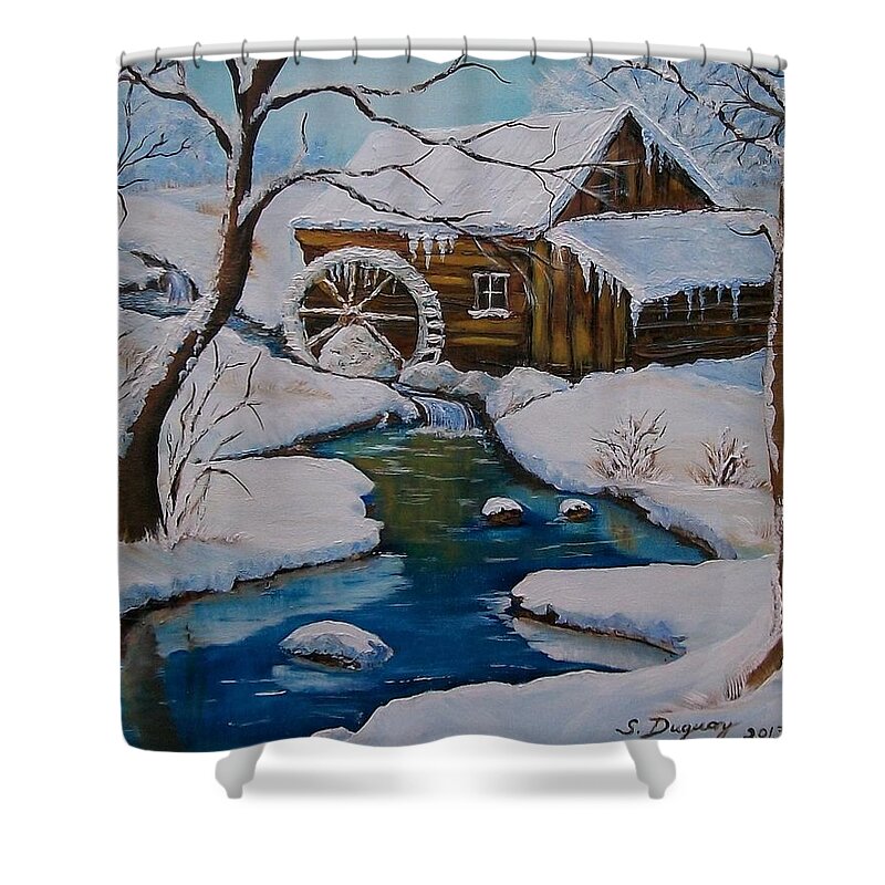 River Shower Curtain featuring the painting Old Grist Mill #2 by Sharon Duguay