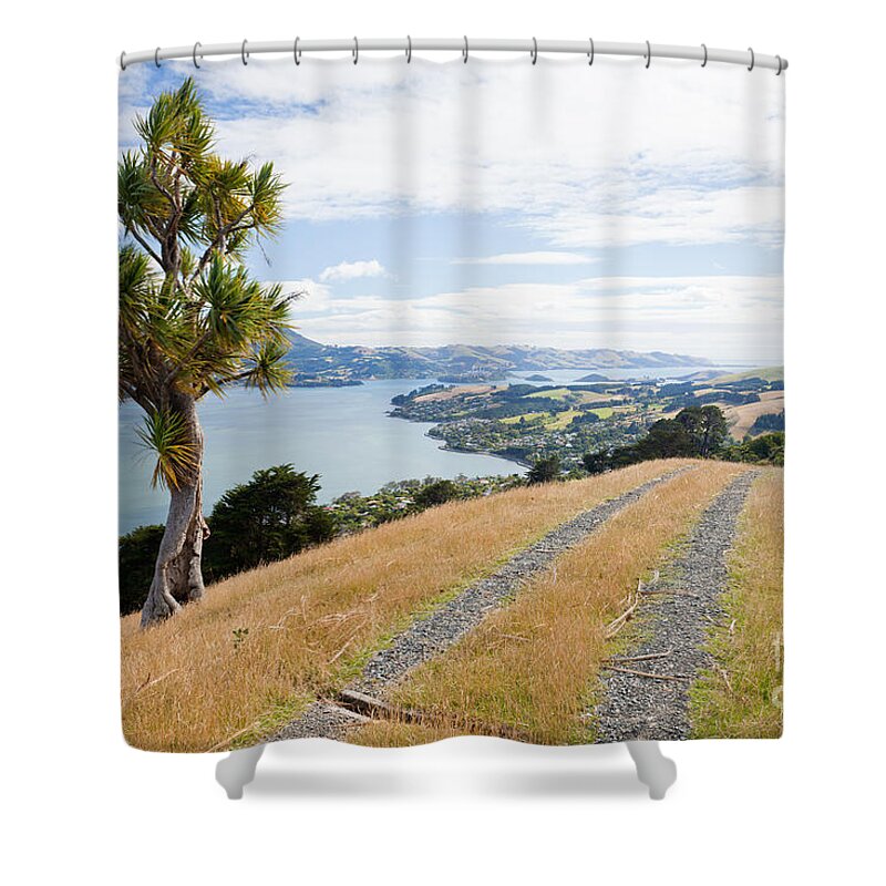 South Island Shower Curtain featuring the photograph Otago peninsula coastal landscape Dunedin NZ #1 by Stephan Pietzko