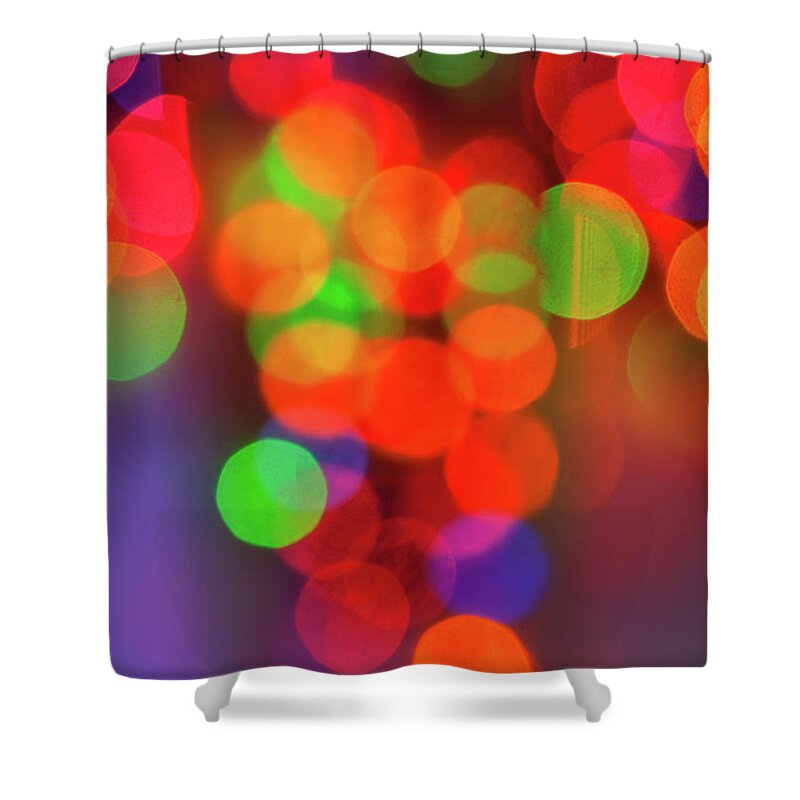 Celebration Shower Curtain featuring the photograph Out Of Focus Christmas Lights #1 by Diane Macdonald