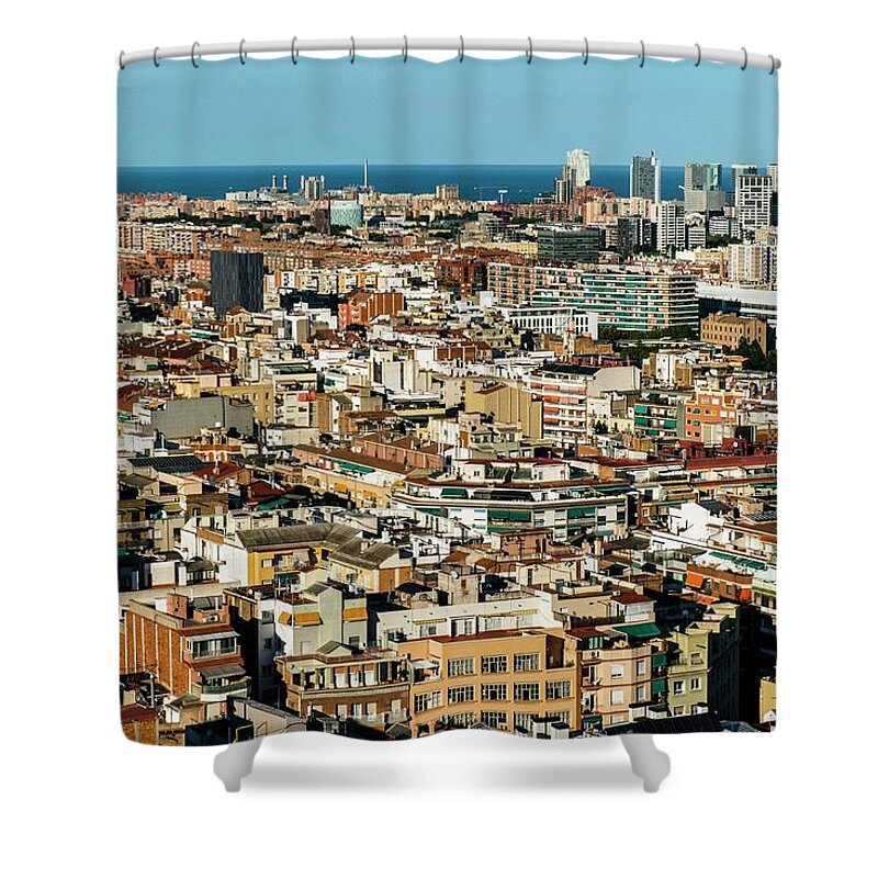 Sagrada Familia Shower Curtain featuring the photograph Panoramic View Of Barcelona #1 by Carlos Sanchez Pereyra