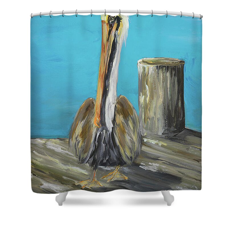 Pelican Shower Curtain featuring the painting Pelican Way I #1 by Julie Derice