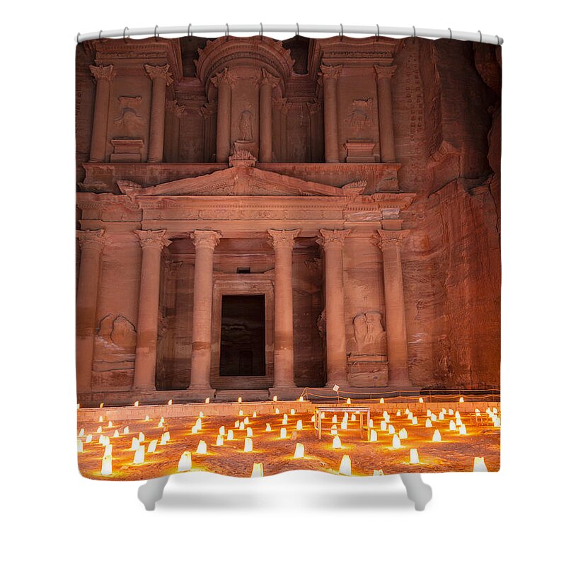 Petra Shower Curtain featuring the photograph Petra by night #1 by Alexey Stiop
