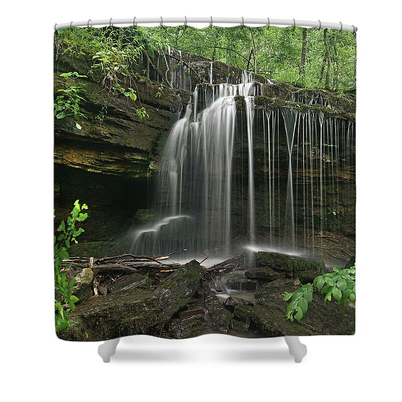 Tim Fitzharris Shower Curtain featuring the photograph Pig Trail Falls Mulberry River Arkansas #1 by Tim Fitzharris