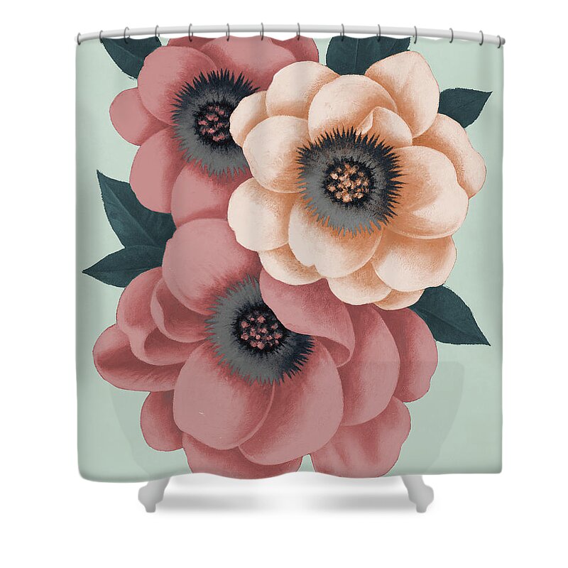 Pink Shower Curtain featuring the painting Pink Flowers On Mint I by Vivien Rhyan